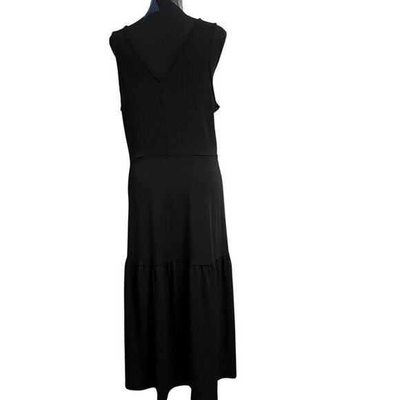 BANANA REPUBLIC Dress WOMEN MEDIUM BLACK Sleeveless Tiered Skirt V-Neckline - Picture 4 of 9